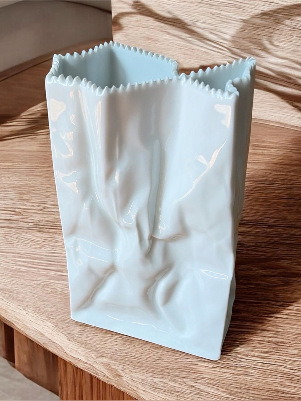Rosenthal Tapio Wirkkala White Ceramic Paper Bag Pop Art Sculpture Vase 7.5”